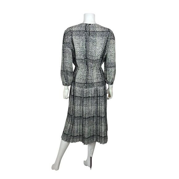 Vintage 80s Houndstooth Dress Womens Medium Black White Printed Day Sheath - Picture 9 of 10
